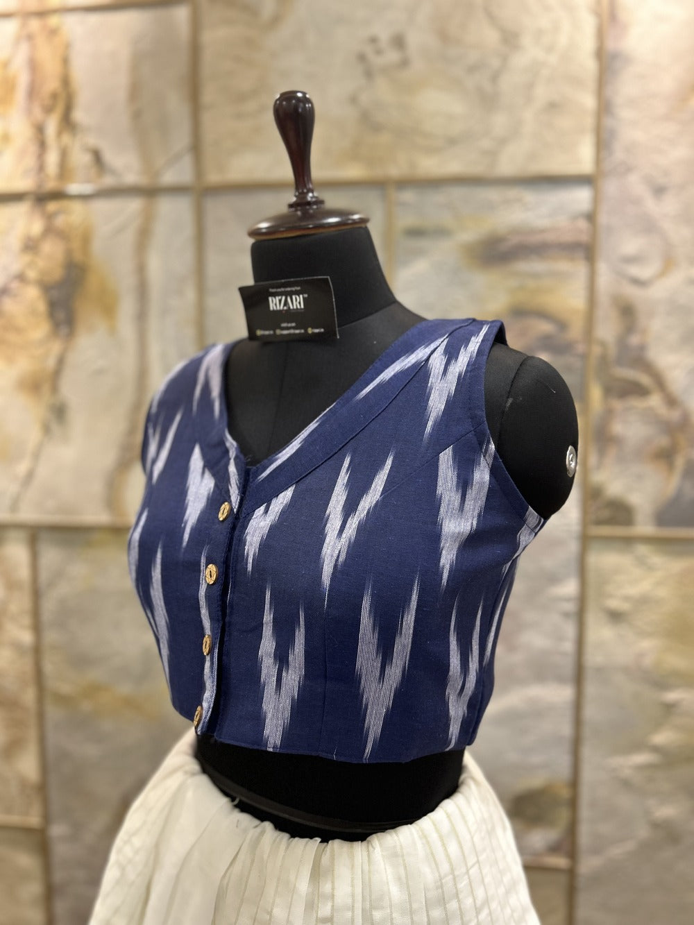 Handloom Ikat Front Button - Blue