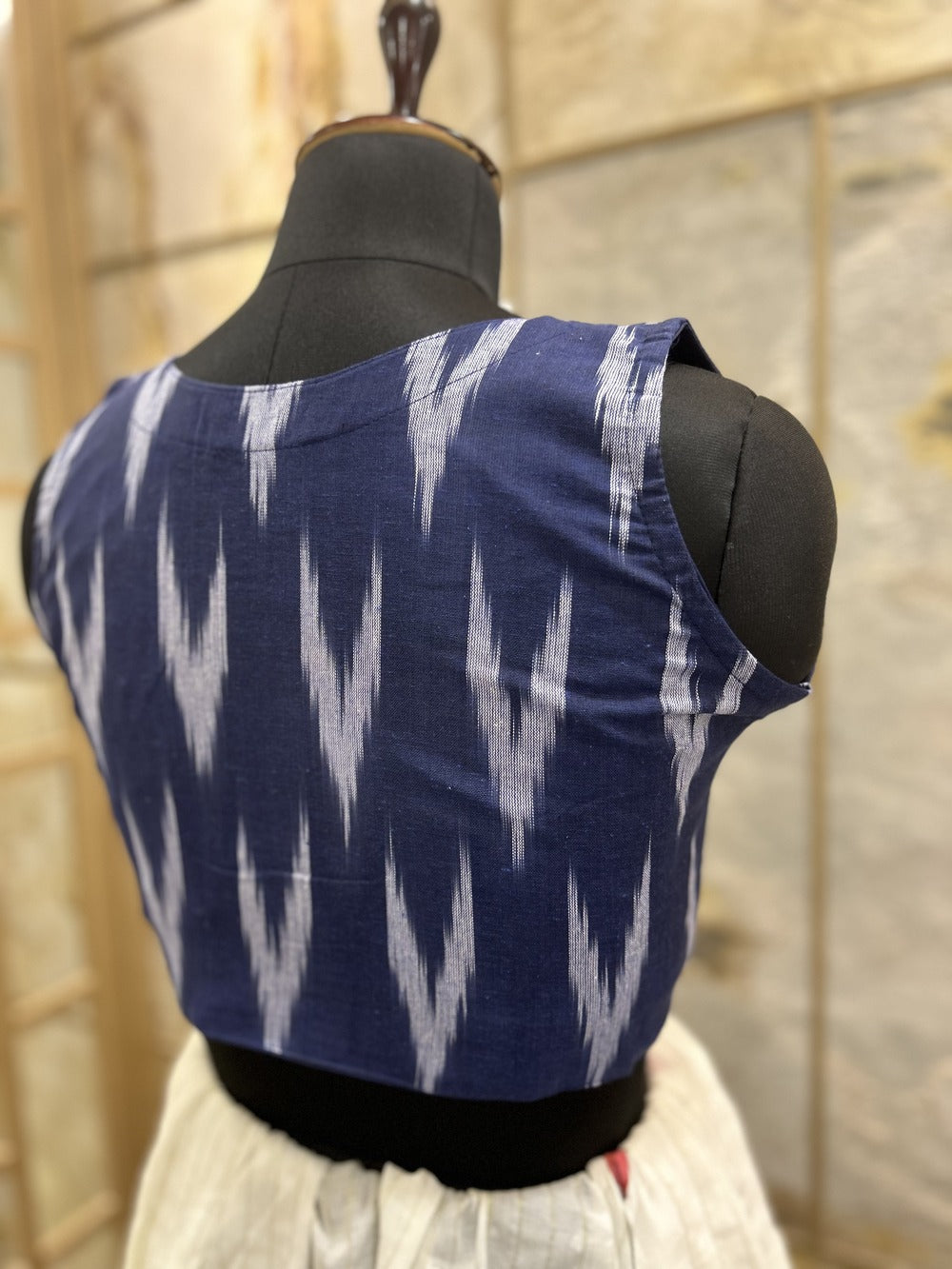 Handloom Ikat Front Button - Blue