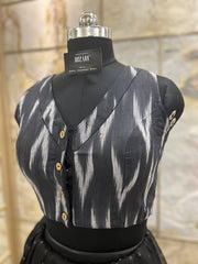 Handloom Ikat Front Button - Black