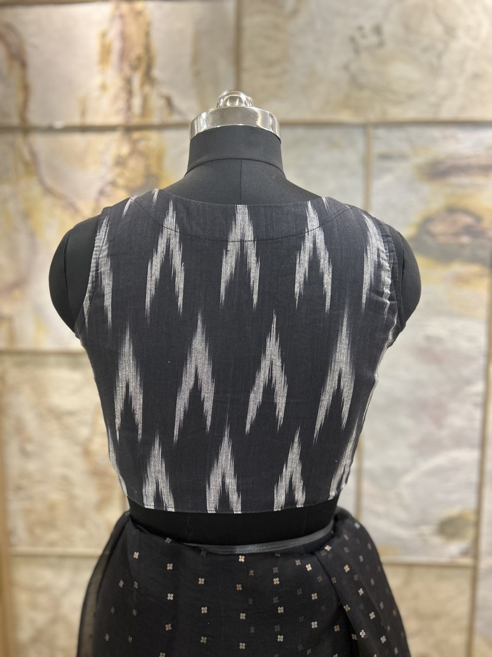 Handloom Ikat Front Button - Black