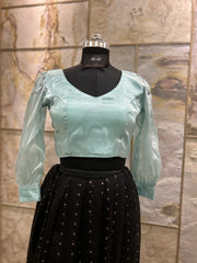 Aqua Green Organza full sleeves Crop Top cum Blouse