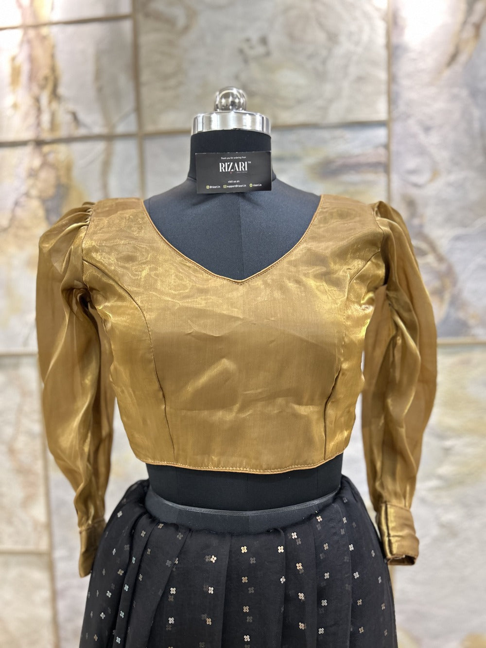 Golden Brown Organza full sleeves Crop Top cum Blouse