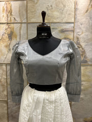 Grey Organza full sleeves Crop Top cum Blouse