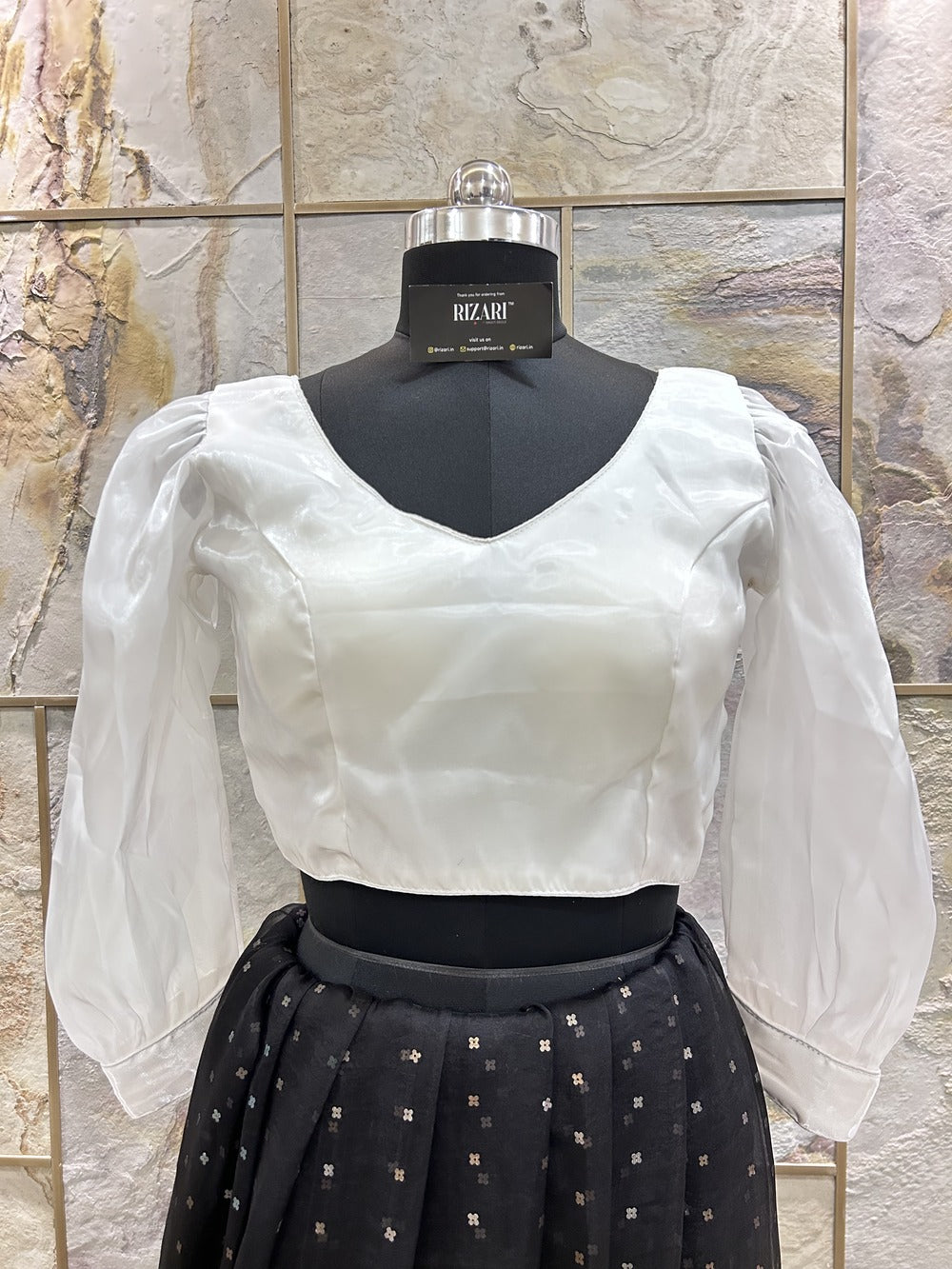 White Organza full sleeves Crop Top cum Blouse