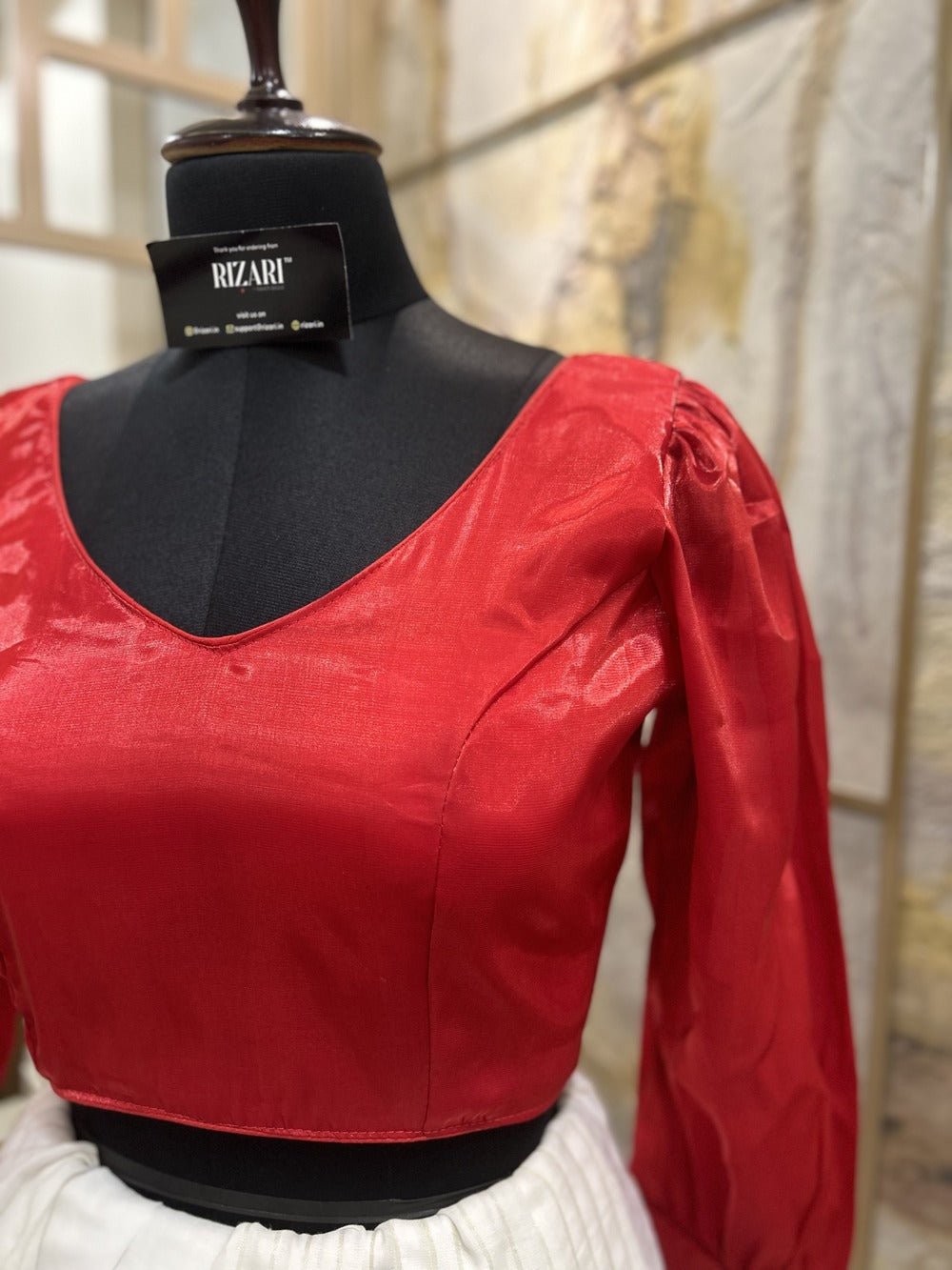 Red Organza full sleeves Crop Top cum Blouse