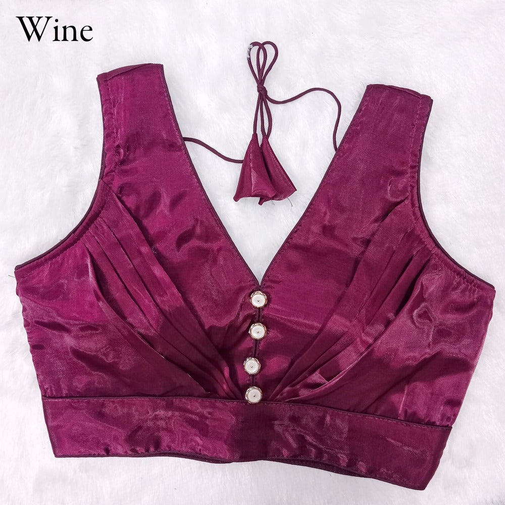 Wine Front Pleated Designer Blouse