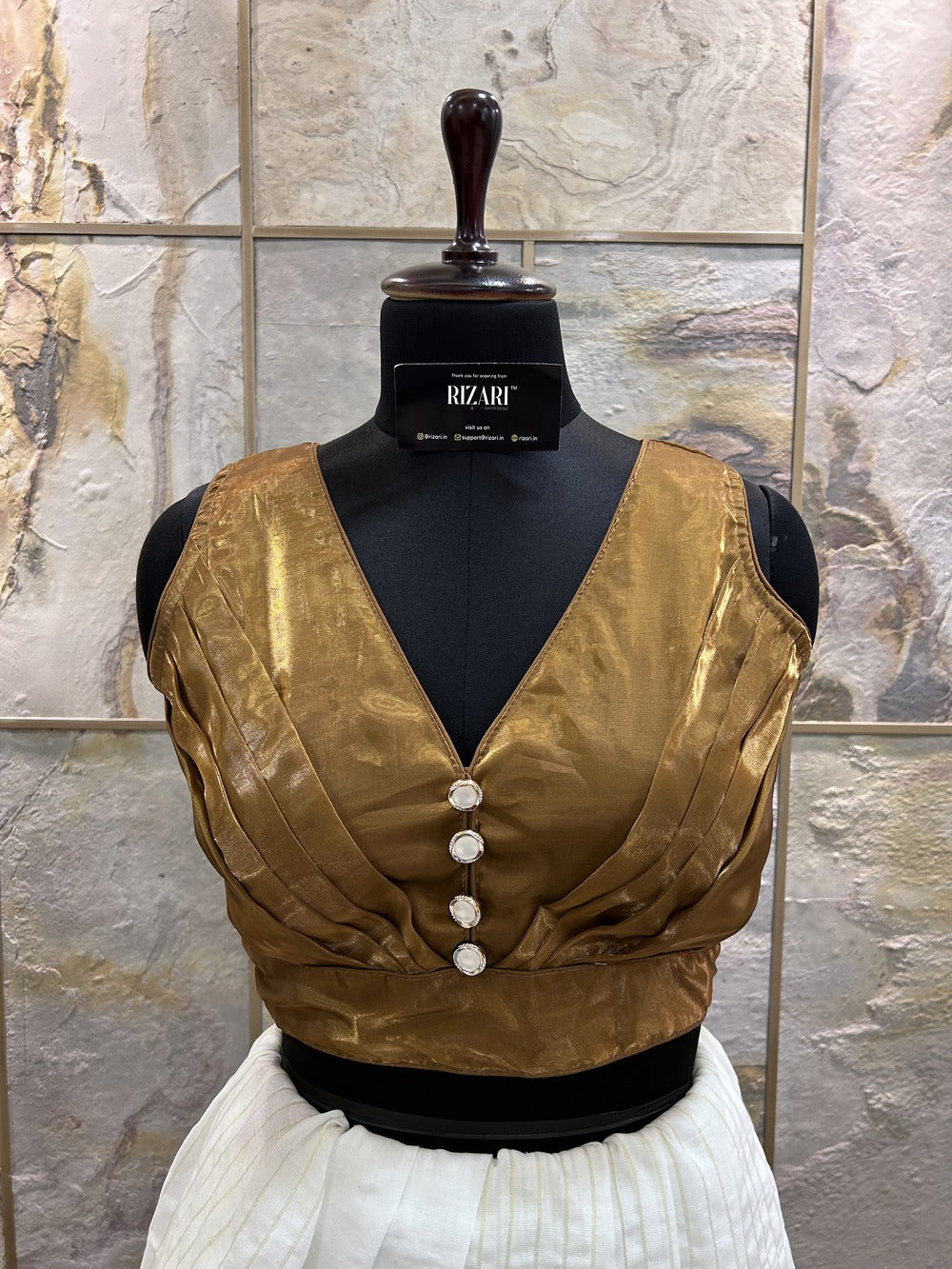 Golden Brown Organza Front Pleated Designer Blouse