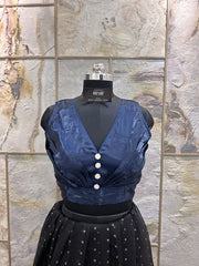 Dark Blue Front Pleated Designer Blouse