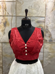 Red Front Pleated Designer Blouse