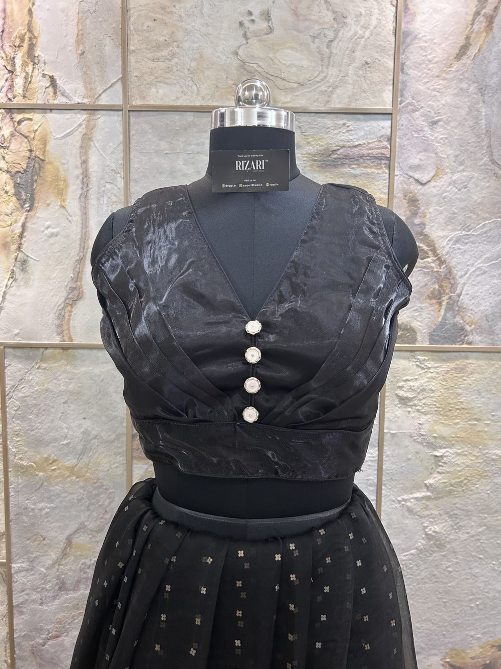 Black Front Pleated Designer Blouse