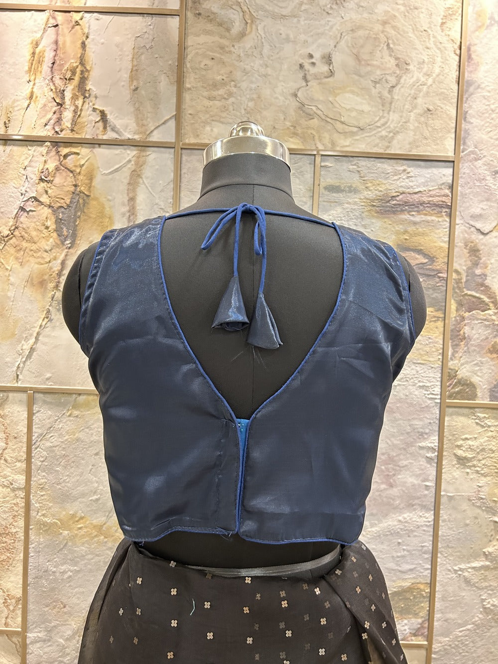 Dark Blue Front Pleated Designer Blouse