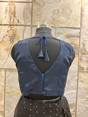 Dark Blue Front Pleated Designer Blouse