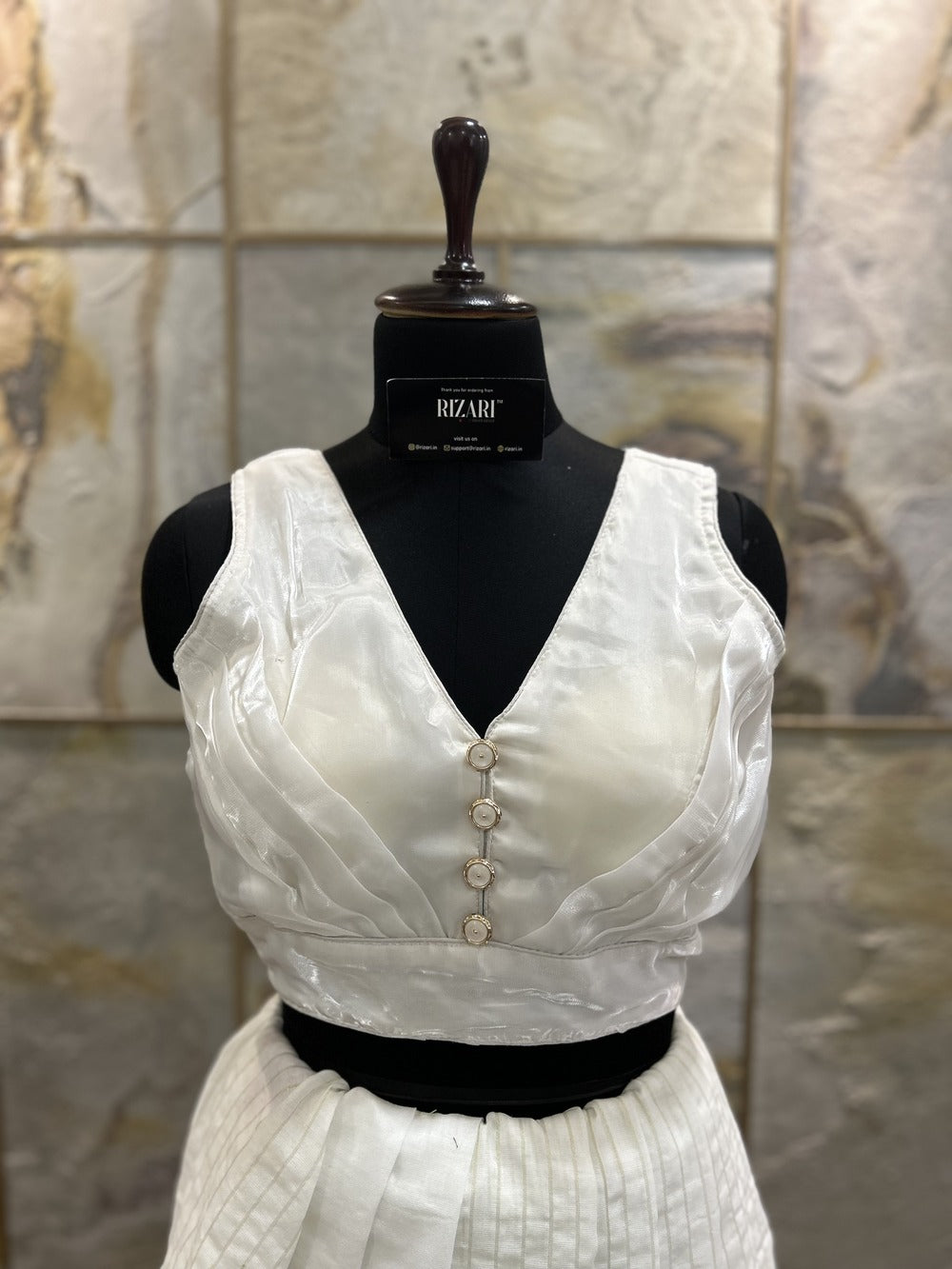 White Front Pleated Designer Blouse